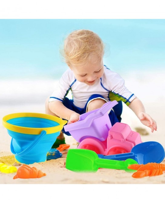 Beach Toys Set Foldable Beach Bucket Collapsible Seach Toys with Truck Sand Molds Beach Pails for Toddlers Indoor Outdoor $29...