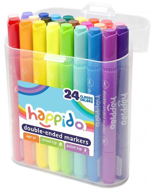 Happido Double-Ended Markers 24 Colors - Non-Toxic Brightly Colored Markers for Kids Coloring Drawing Crafts and More Comes w...