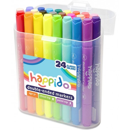 Happido Double-Ended Markers 24 Colors - Non-Toxic Brightly Colored Markers for Kids Coloring Drawing Crafts and More Comes w...