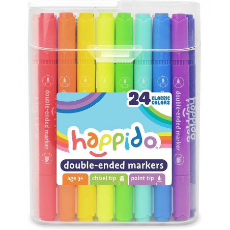 Happido Double-Ended Markers 24 Colors - Non-Toxic Brightly Colored Markers for Kids Coloring Drawing Crafts and More Comes w...