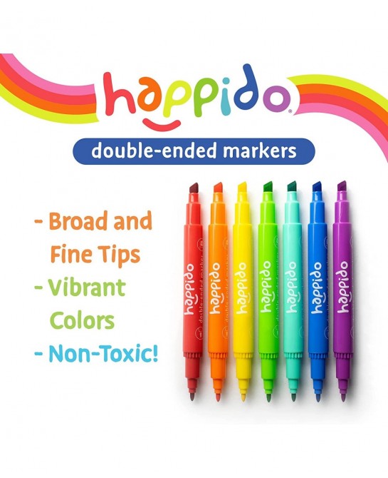 Happido Double-Ended Markers 24 Colors - Non-Toxic Brightly Colored Markers for Kids Coloring Drawing Crafts and More Comes w...