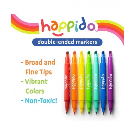 Happido Double-Ended Markers 24 Colors - Non-Toxic Brightly Colored Markers for Kids Coloring Drawing Crafts and More Comes w...