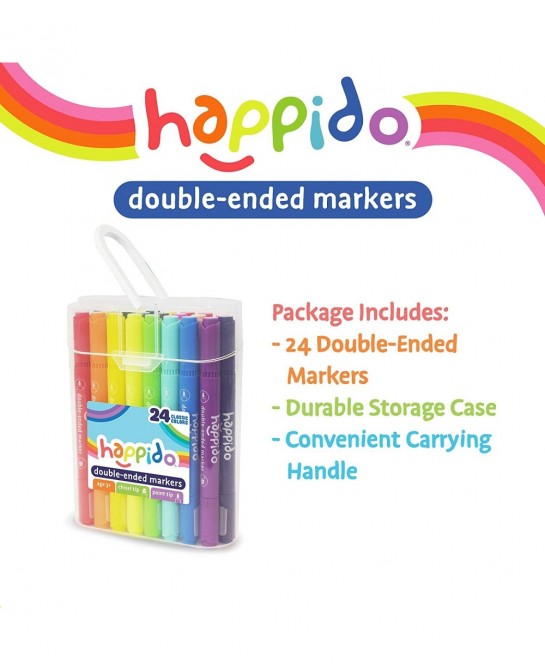 Happido Double-Ended Markers 24 Colors - Non-Toxic Brightly Colored Markers for Kids Coloring Drawing Crafts and More Comes w...