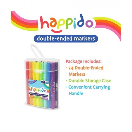 Happido Double-Ended Markers 24 Colors - Non-Toxic Brightly Colored Markers for Kids Coloring Drawing Crafts and More Comes w...