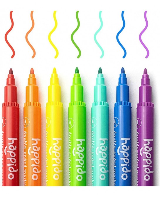 Happido Double-Ended Markers 24 Colors - Non-Toxic Brightly Colored Markers for Kids Coloring Drawing Crafts and More Comes w...