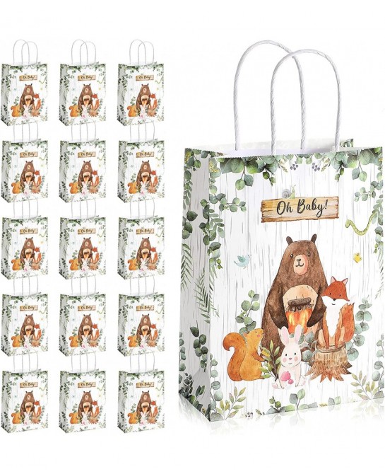 16 Pieces Woodland Baby Shower Party Bags Bear Themed Decorations Woodland Gift Bags Woodland Animals Goodie Bags Candy Treat...