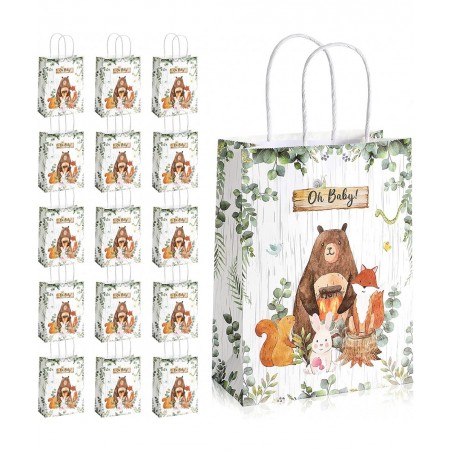 16 Pieces Woodland Baby Shower Party Bags Bear Themed Decorations Woodland Gift Bags Woodland Animals Goodie Bags Candy Treat...