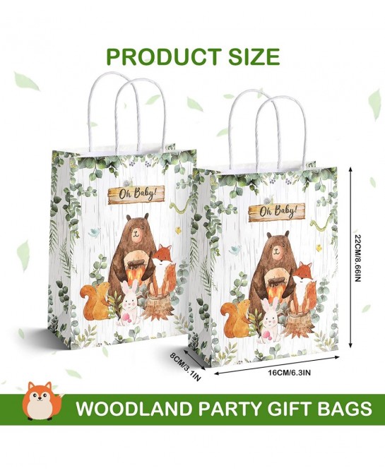 16 Pieces Woodland Baby Shower Party Bags Bear Themed Decorations Woodland Gift Bags Woodland Animals Goodie Bags Candy Treat...