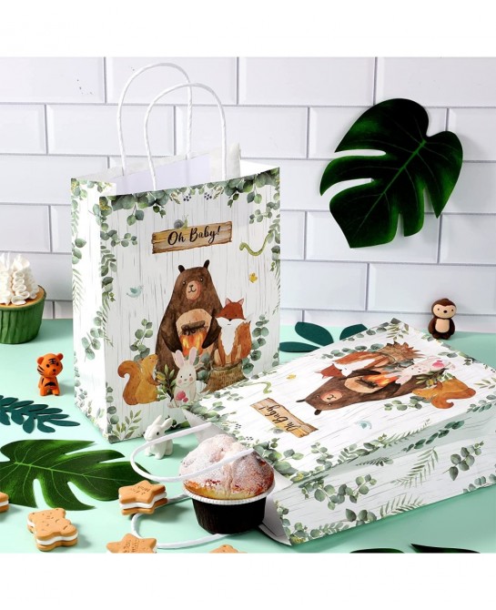 16 Pieces Woodland Baby Shower Party Bags Bear Themed Decorations Woodland Gift Bags Woodland Animals Goodie Bags Candy Treat...