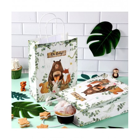 16 Pieces Woodland Baby Shower Party Bags Bear Themed Decorations Woodland Gift Bags Woodland Animals Goodie Bags Candy Treat...