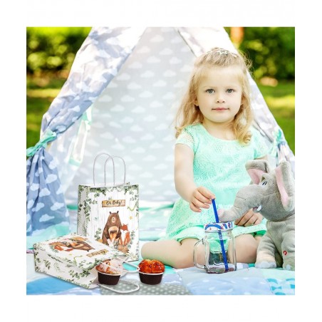 16 Pieces Woodland Baby Shower Party Bags Bear Themed Decorations Woodland Gift Bags Woodland Animals Goodie Bags Candy Treat...