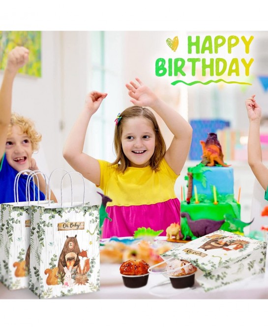 16 Pieces Woodland Baby Shower Party Bags Bear Themed Decorations Woodland Gift Bags Woodland Animals Goodie Bags Candy Treat...