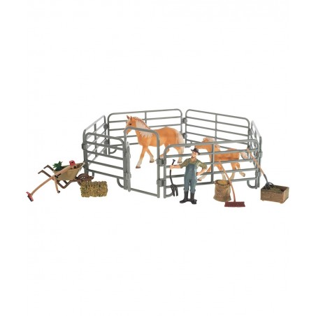 Farmer and Horses with Fence Children's Toy Figurine 9 Piece Playset $32.87 Play Figure Playsets