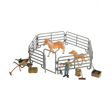 Farmer and Horses with Fence Children's Toy Figurine 9 Piece Playset $32.87 Play Figure Playsets