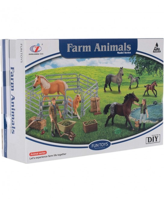 Farmer and Horses with Fence Children's Toy Figurine 9 Piece Playset $32.87 Play Figure Playsets