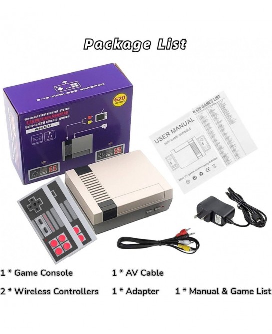 Retro Game Console with 620 Video Games Classic Mini Game System with Wireless Controller AV Output Plug and Play Retro Toys ...