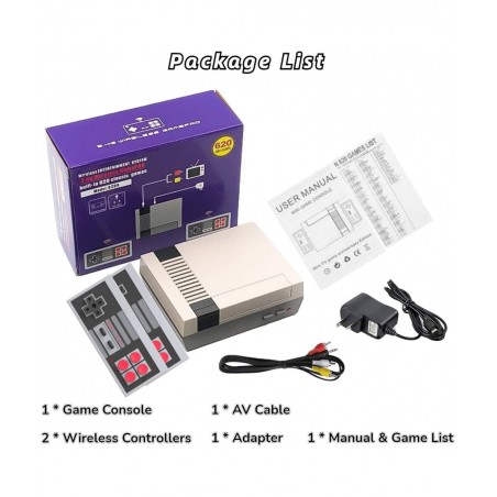 Retro Game Console with 620 Video Games Classic Mini Game System with Wireless Controller AV Output Plug and Play Retro Toys ...