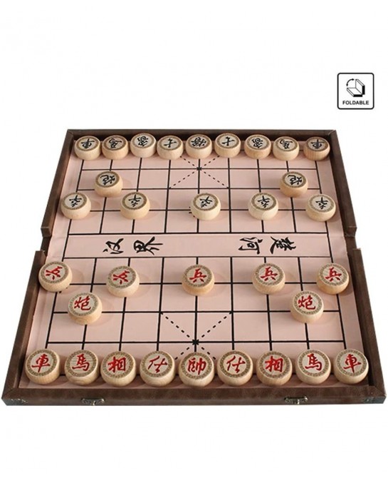 15 inch Chinese Chess Set with PU Leather Foldable Board Xiangqi Portable Chinese Chess Game Set Strategy Xiang Qi Board Game...