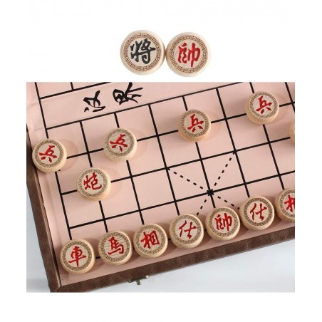 15 inch Chinese Chess Set with PU Leather Foldable Board Xiangqi Portable Chinese Chess Game Set Strategy Xiang Qi Board Game...