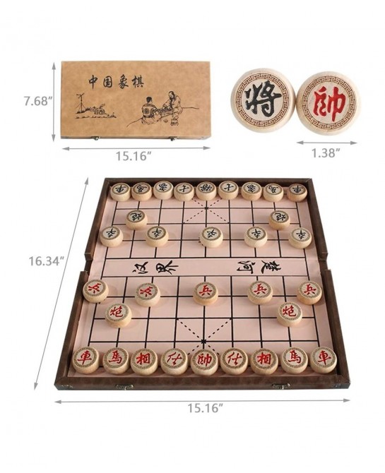 15 inch Chinese Chess Set with PU Leather Foldable Board Xiangqi Portable Chinese Chess Game Set Strategy Xiang Qi Board Game...