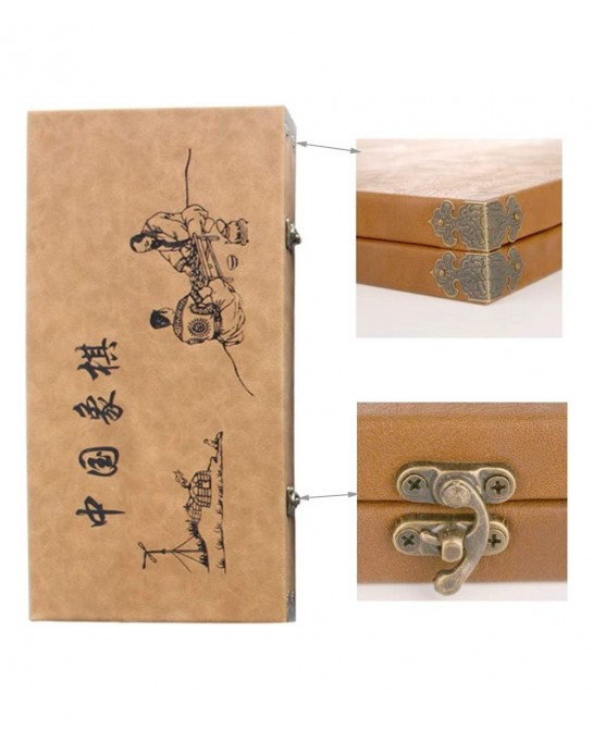 15 inch Chinese Chess Set with PU Leather Foldable Board Xiangqi Portable Chinese Chess Game Set Strategy Xiang Qi Board Game...