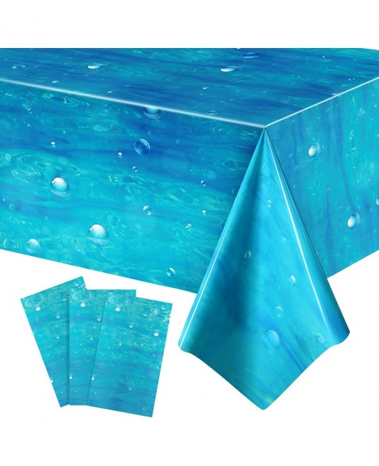 3 Pcs Underwater Bubbles Table Cover Ocean Waves Tablecloth Bubble Water Print Plastic Table Cover for Ocean Under The Sea Be...