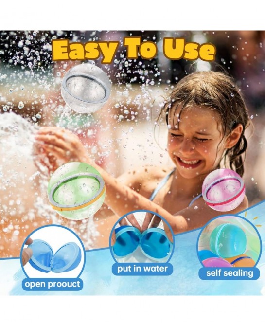 Reusable Water Balloons Happy Water Bombs Silicone Magnetic Refillable Quick Fill Self Sealing Water Balloons Splash Balls fo...