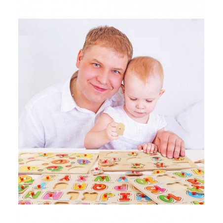 Toddlers Puzzles Wooden Puzzles for Toddlers 4 Pack Peg Puzzles for Kids Ages 2-4 Wooden Alphabet Number Animal Fruit Puzzles...