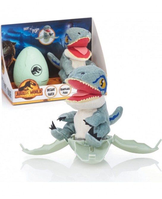 Jurassic World Drop 'n Pop Dino - Blue Velociraptor | Dinosaur Egg with Pop-up Plush Toy | Official Dominion Merchandise Gift...