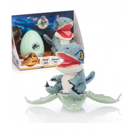Jurassic World Drop 'n Pop Dino - Blue Velociraptor | Dinosaur Egg with Pop-up Plush Toy | Official Dominion Merchandise Gift...