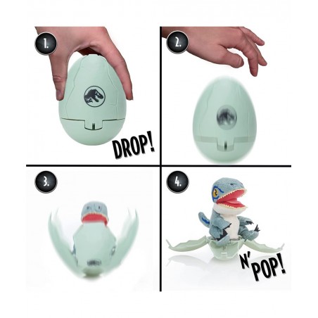 Jurassic World Drop 'n Pop Dino - Blue Velociraptor | Dinosaur Egg with Pop-up Plush Toy | Official Dominion Merchandise Gift...