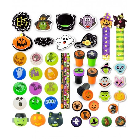 96 Pcs Halloween Assorted Stationery Toy Set 12 Packs Prefilled Treat Bags with Gift Tags Including Mochi Bouncy Balls Sticke...