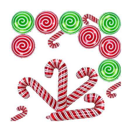 16 Pcs Christmas Candy Cane Foil Mylar Balloons Big Xmas Birthday Party Decoration Supplies Photo Backdrop Red And Green Swee...
