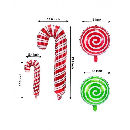 16 Pcs Christmas Candy Cane Foil Mylar Balloons Big Xmas Birthday Party Decoration Supplies Photo Backdrop Red And Green Swee...