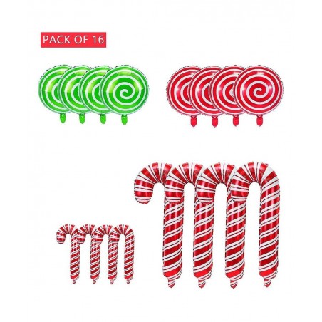 16 Pcs Christmas Candy Cane Foil Mylar Balloons Big Xmas Birthday Party Decoration Supplies Photo Backdrop Red And Green Swee...