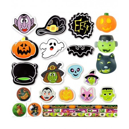 96 Pcs Halloween Assorted Stationery Toy Set 12 Packs Prefilled Treat Bags with Gift Tags Including Mochi Bouncy Balls Sticke...