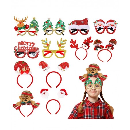 Christmas Glasses Frame and Headbands Set 12 PCS Glitter Party Glasses Frames And Cute Hair Hoop Christmas Decoration for Chr...