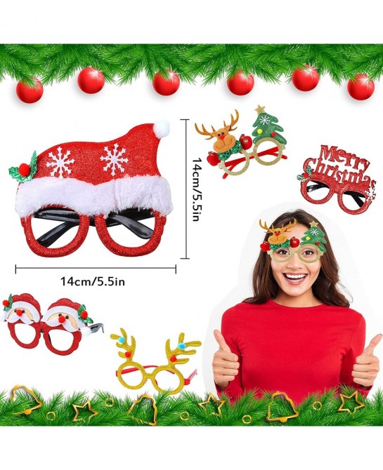 Christmas Glasses Frame and Headbands Set 12 PCS Glitter Party Glasses Frames And Cute Hair Hoop Christmas Decoration for Chr...