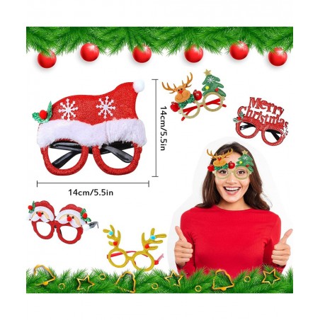 Christmas Glasses Frame and Headbands Set 12 PCS Glitter Party Glasses Frames And Cute Hair Hoop Christmas Decoration for Chr...