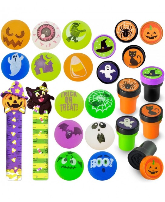 96 Pcs Halloween Assorted Stationery Toy Set 12 Packs Prefilled Treat Bags with Gift Tags Including Mochi Bouncy Balls Sticke...