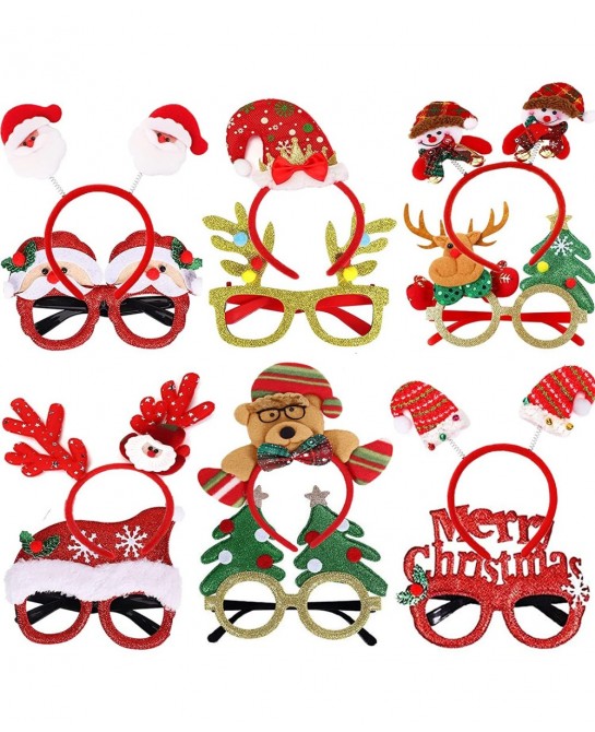 Christmas Glasses Frame and Headbands Set 12 PCS Glitter Party Glasses Frames And Cute Hair Hoop Christmas Decoration for Chr...