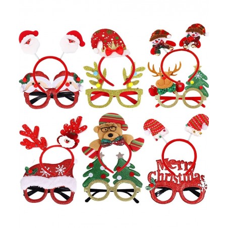 Christmas Glasses Frame and Headbands Set 12 PCS Glitter Party Glasses Frames And Cute Hair Hoop Christmas Decoration for Chr...