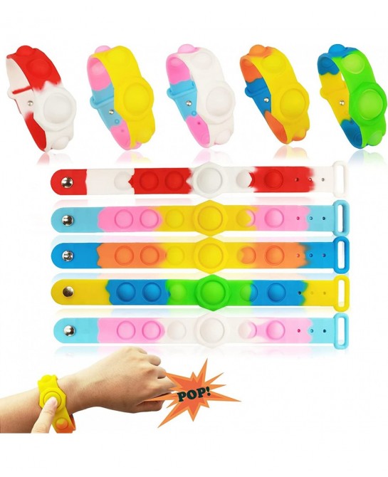 Pop Wristband Fidget Toys 5 Pack Fidget Bracelet Autism Sensory Toys Push Bubble Silicone Bracelet Toy for Kids and Adults An...